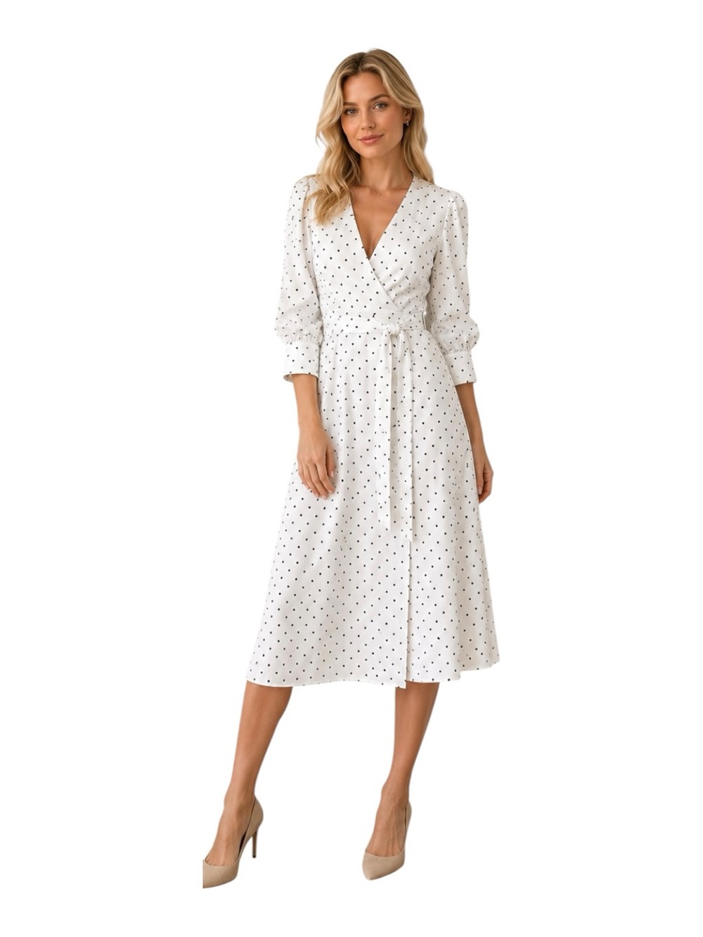 Ann Taylor Polka Dot Wrap Midi Dress White Black Size 2 NWT-New